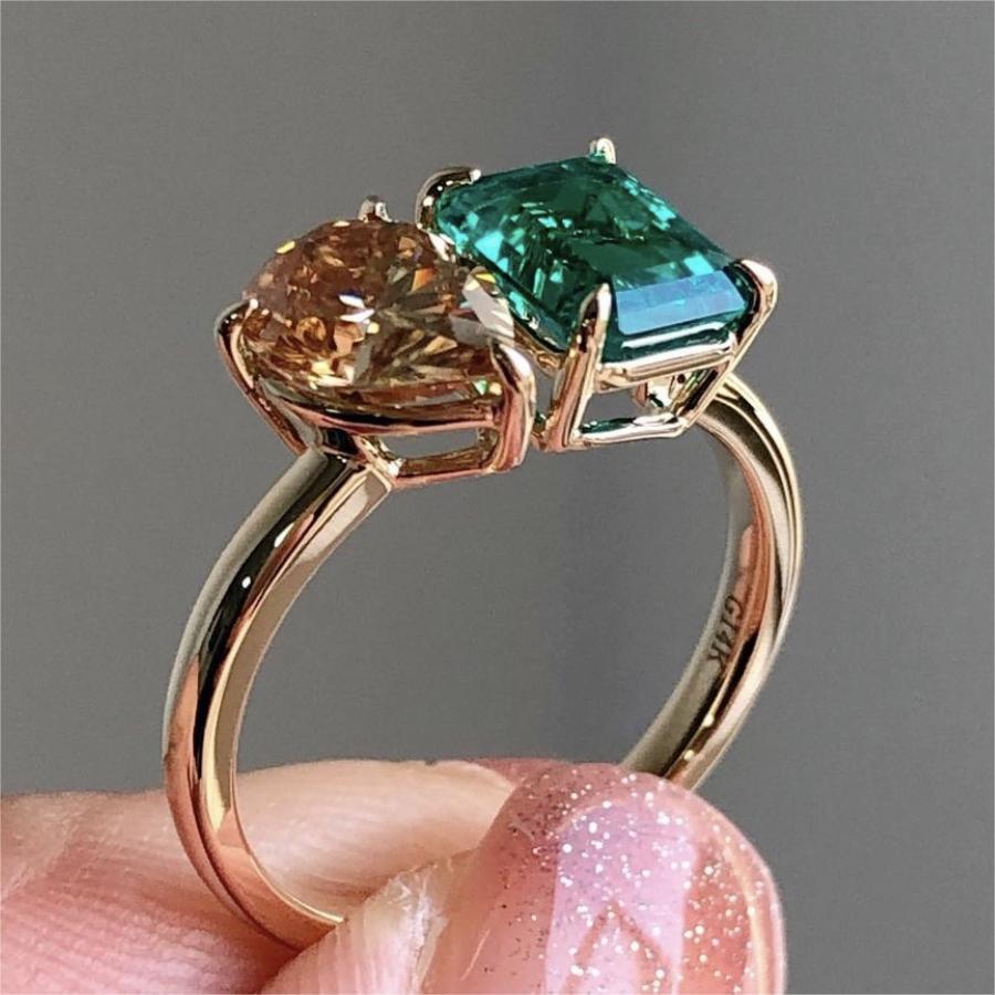 Fashion Jewelry Creative Double Main Stone Lady Zircon Inlaid Ring